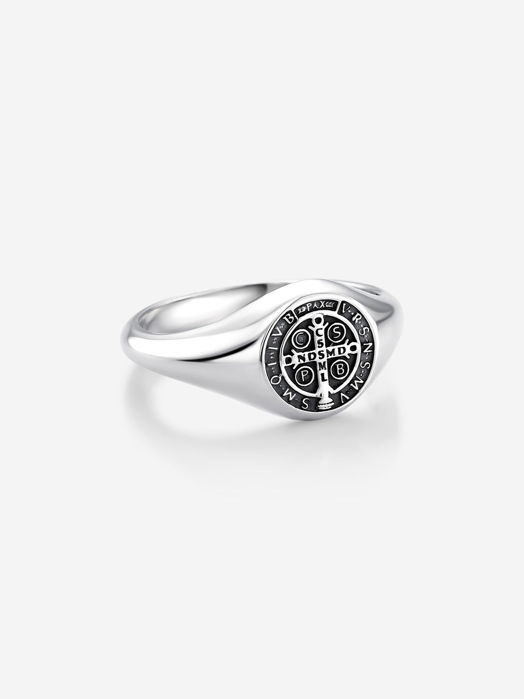 Anel Medal SB Slim Medalha de São Bento em Prata 925 Oxidada