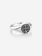 Anel Medal SB Slim Medalha de São Bento em Prata 925 Oxidada