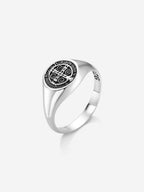 Anel Medal SB Slim Medalha de São Bento em Prata 925 Oxidada