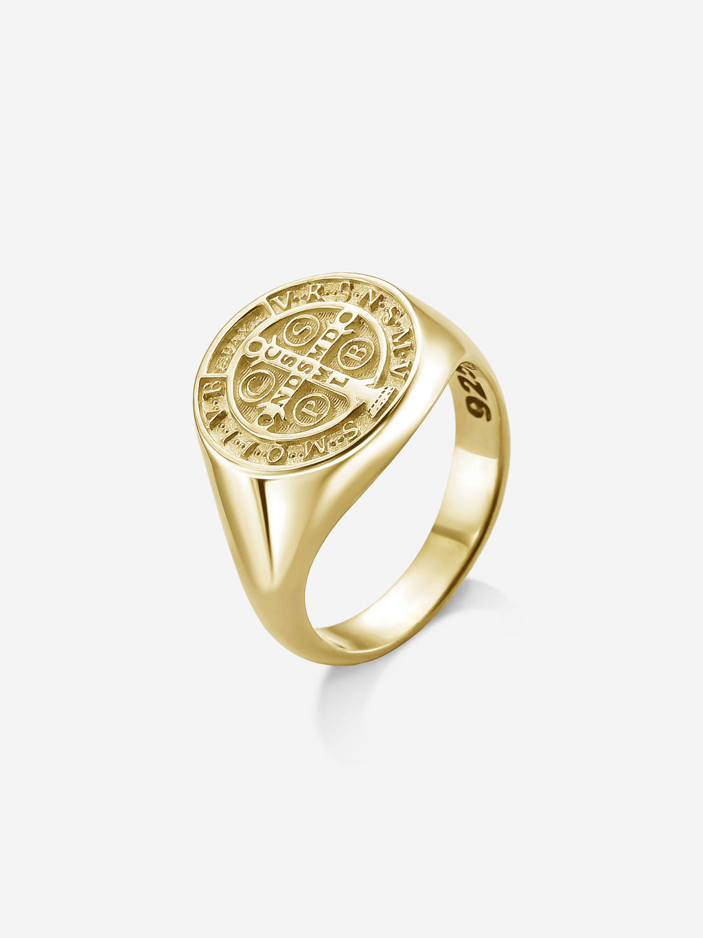 Anel Medal SB Medalha de São Bento em Prata 925 banhada a Ouro 18K