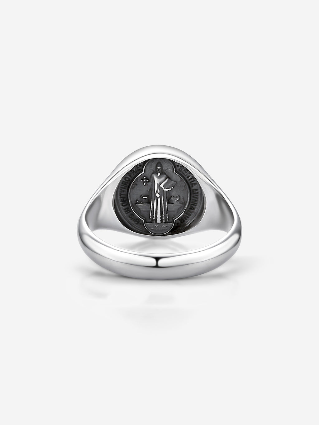 Anel Medal SB Medalha de São Bento em Metal banhado a Prata Oxidada