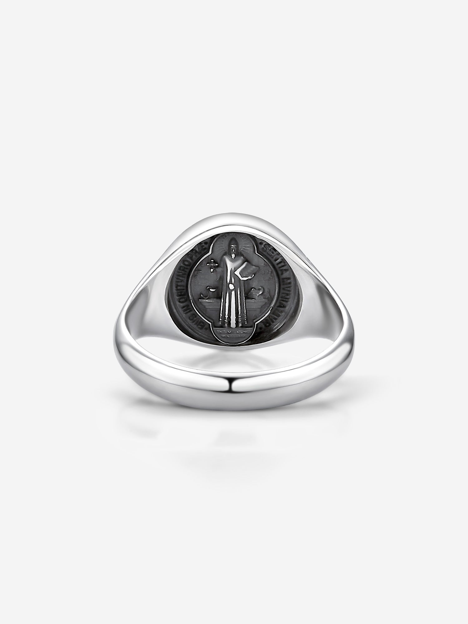 Anel Medal SB Medalha de São Bento em Metal banhado a Prata Oxidada