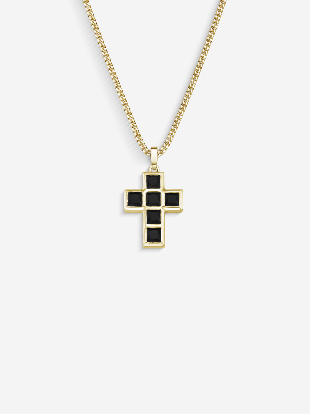 Stone Cross em Prata 925 com banho de Ouro 18k e ônix