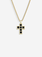 Stone Cross em Prata 925 com banho de Ouro 18k e ônix