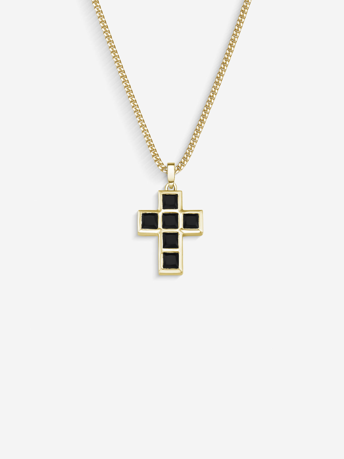 Stone Cross em Prata 925 com banho de Ouro 18k e ônix