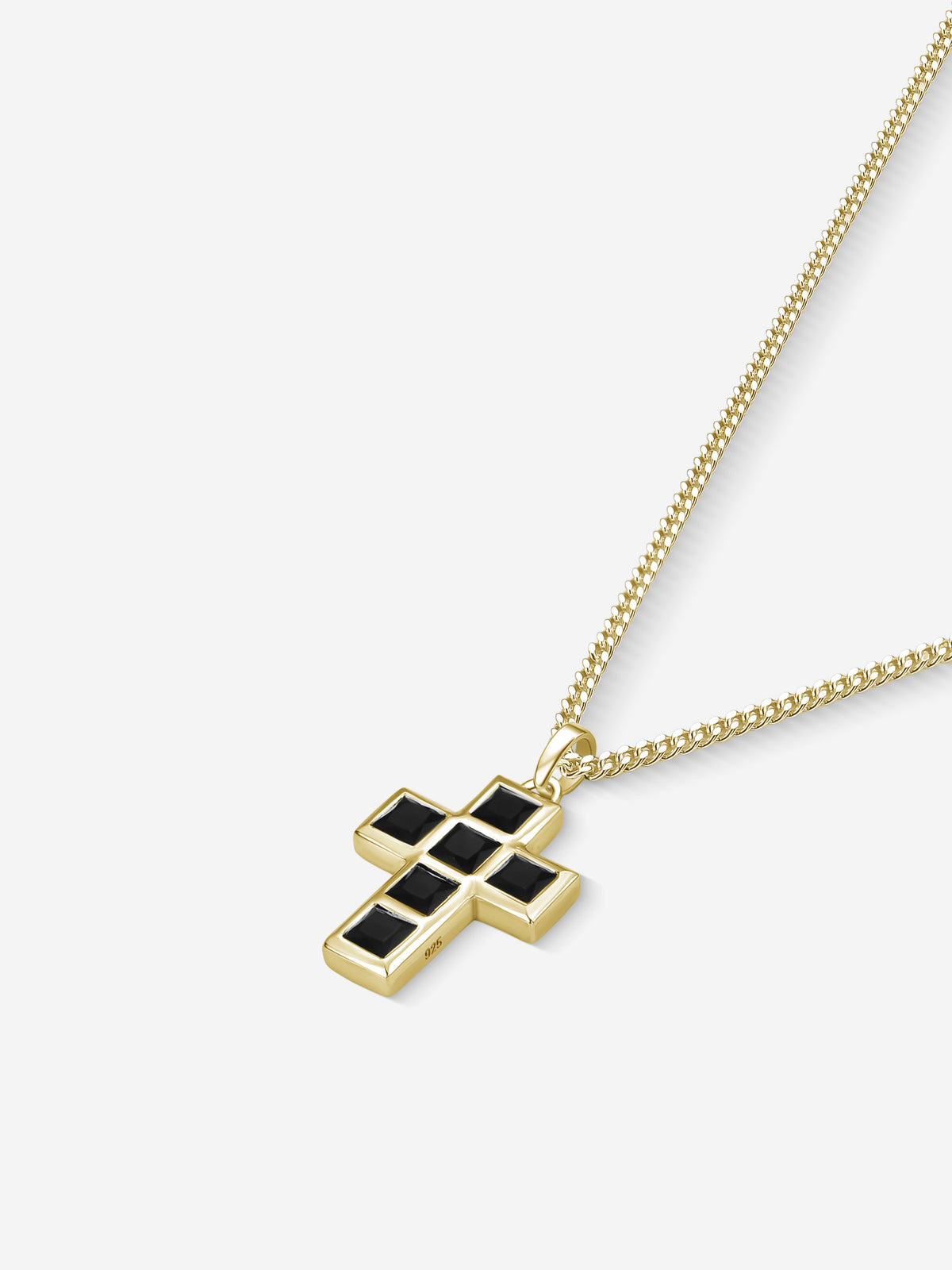 Stone Cross em Prata 925 com banho de Ouro 18k e ônix, vista lateral