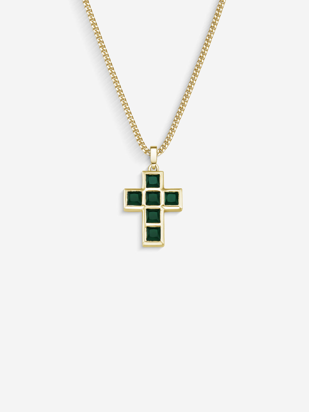 Stone Cross em Prata 925 com banho de Ouro 18k e crisoprásio