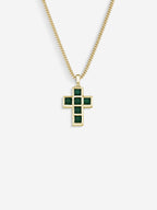 Stone Cross em Prata 925 com banho de Ouro 18k e crisoprásio
