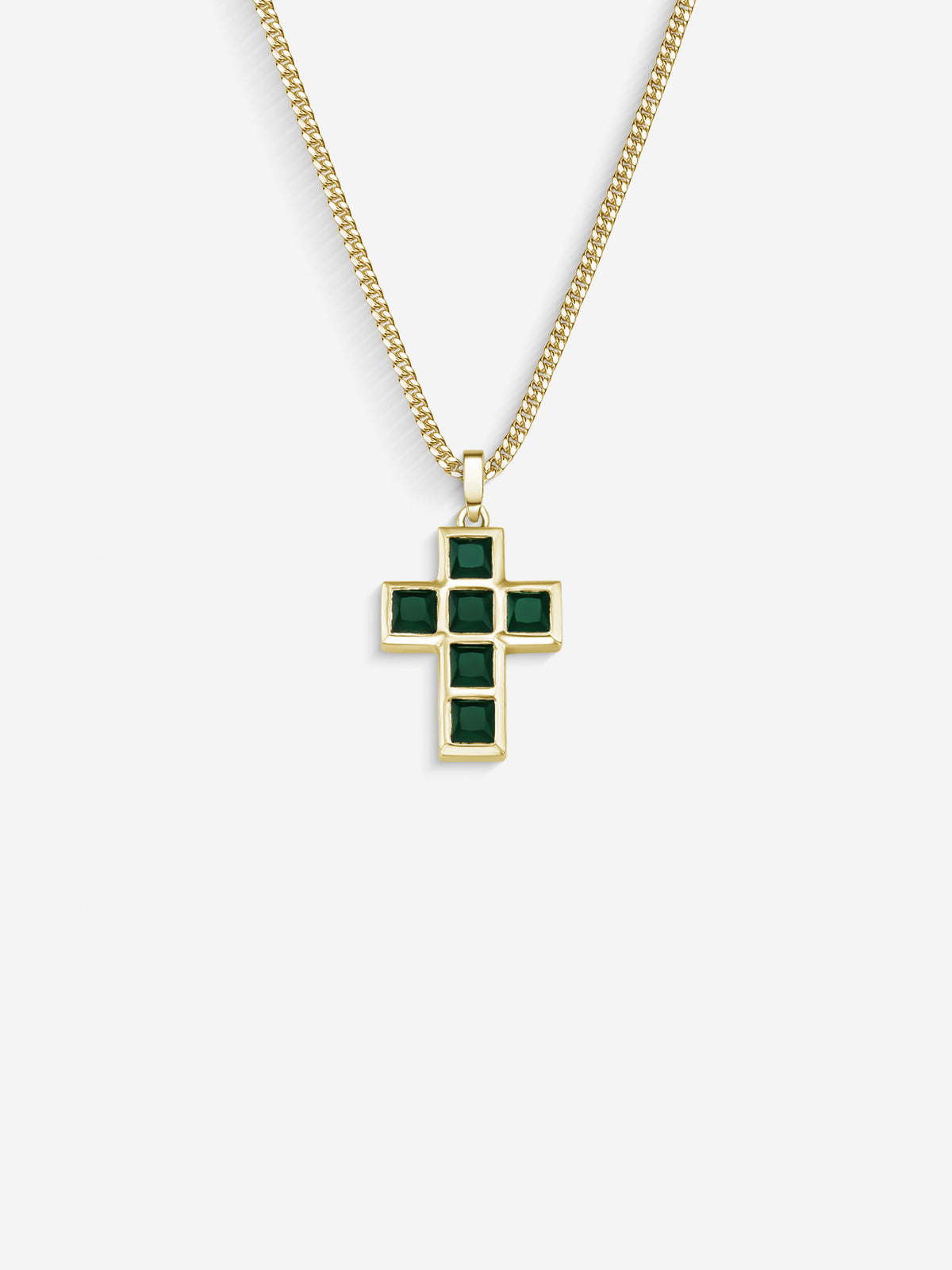 Stone Cross em Prata 925 com banho de Ouro 18k e crisoprásio