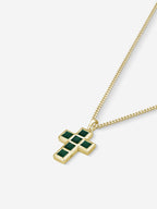 Stone Cross em Prata 925 com banho de Ouro 18k e crisoprásio, vista lateral