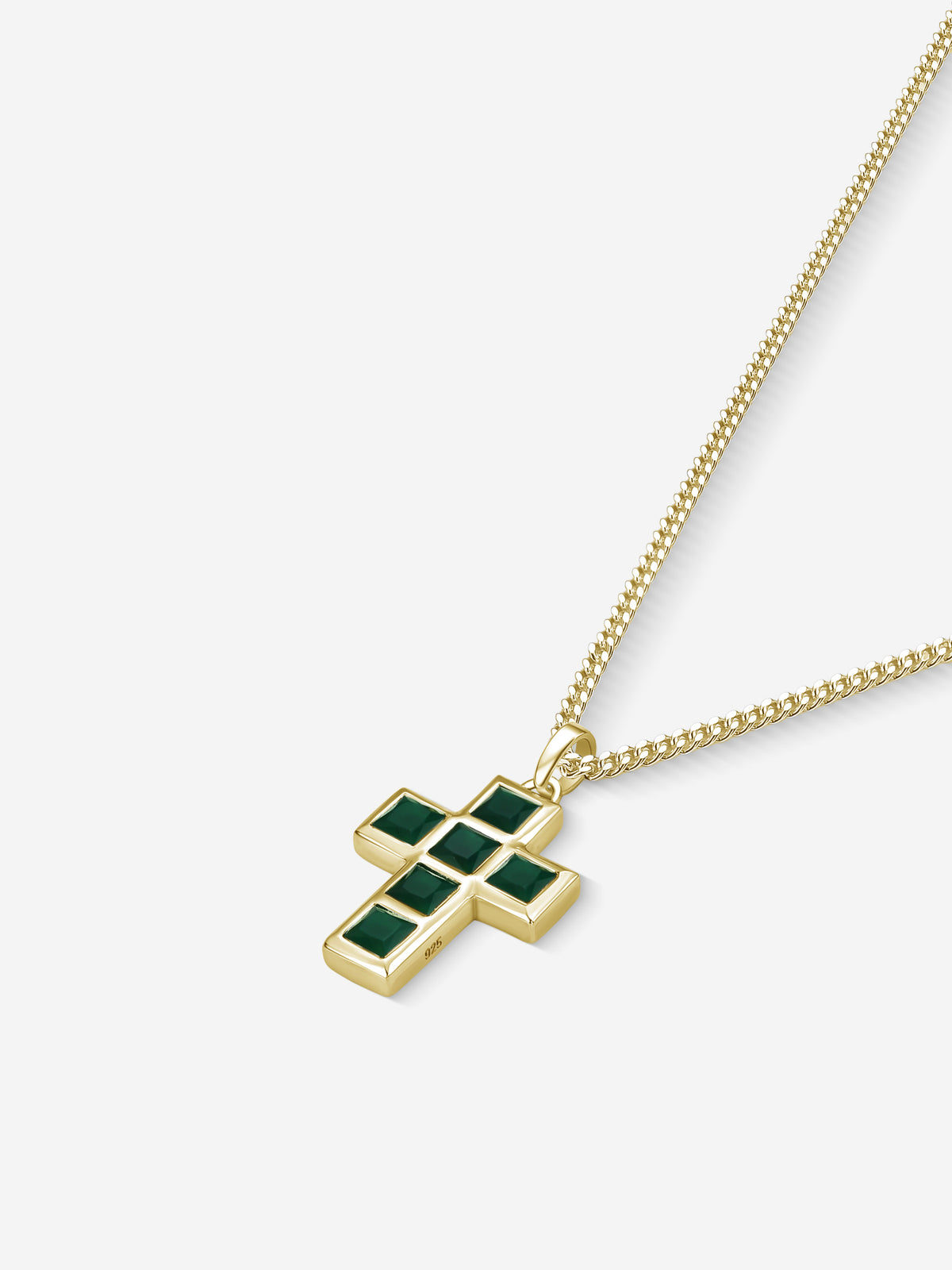 Stone Cross em Prata 925 com banho de Ouro 18k e crisoprásio, vista lateral