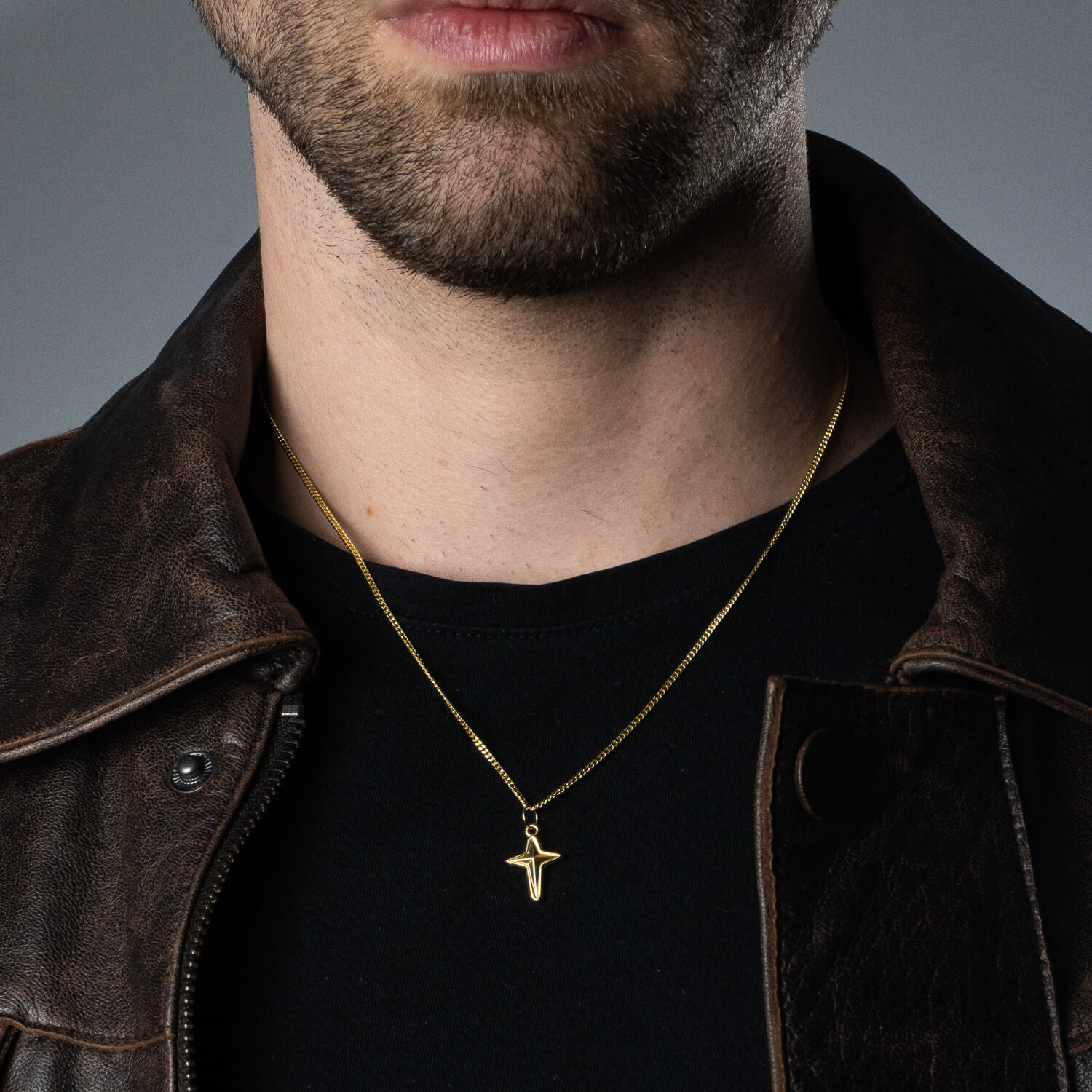 Colar de Prata Star Cross Banhado a Ouro | Old Siller