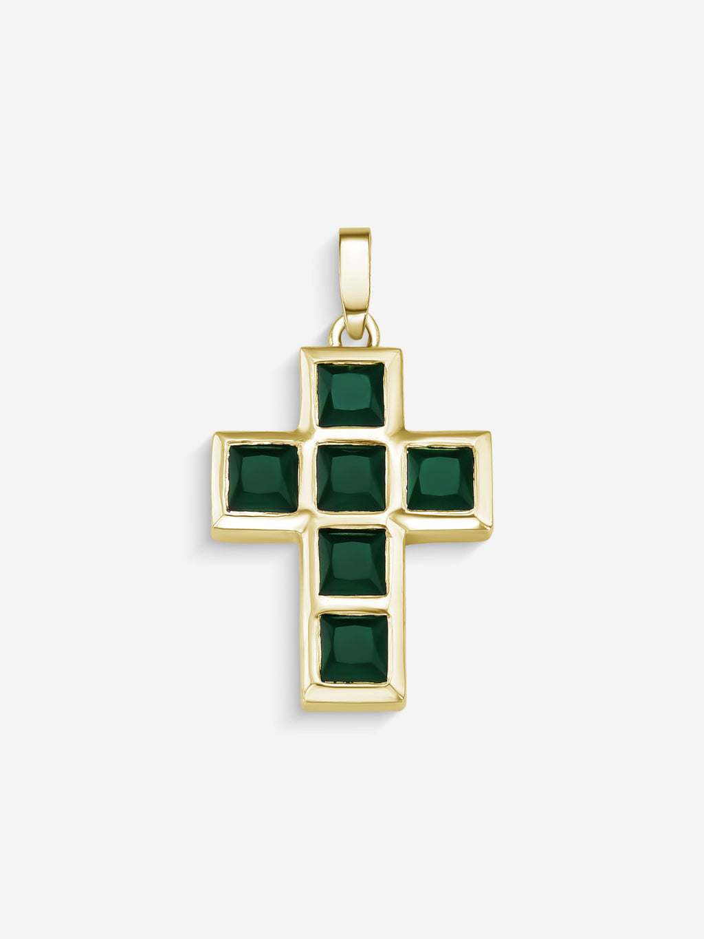 Stone Cross em Prata 925 com banho de Ouro 18k e crisoprásio