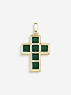 Stone Cross em Prata 925 com banho de Ouro 18k e crisoprásio
