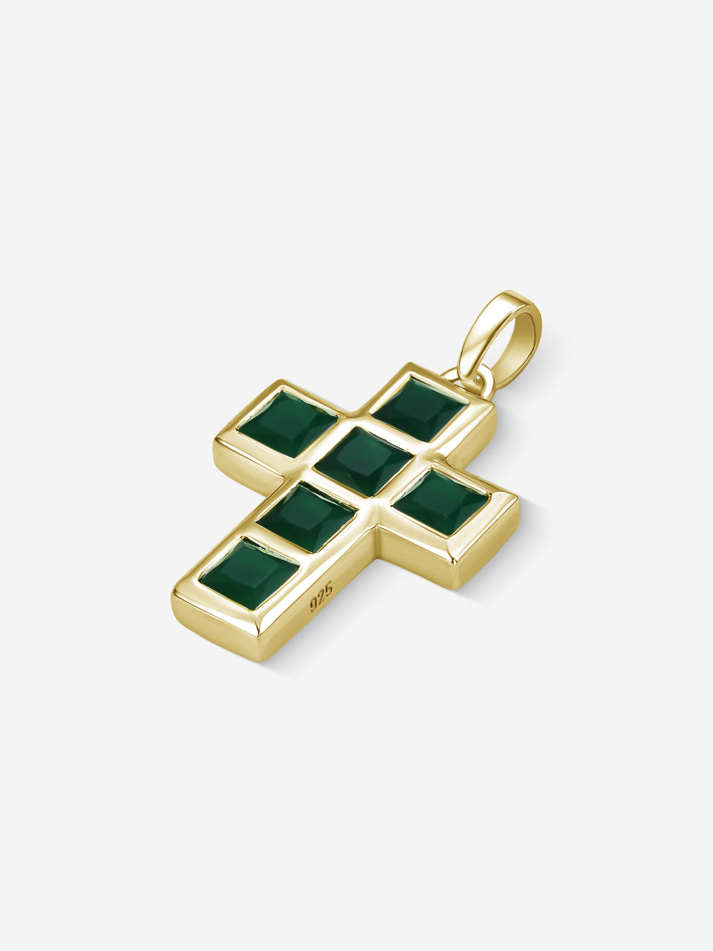 Stone Cross em Prata 925 com banho de Ouro 18k e crisoprásio, vista lateral