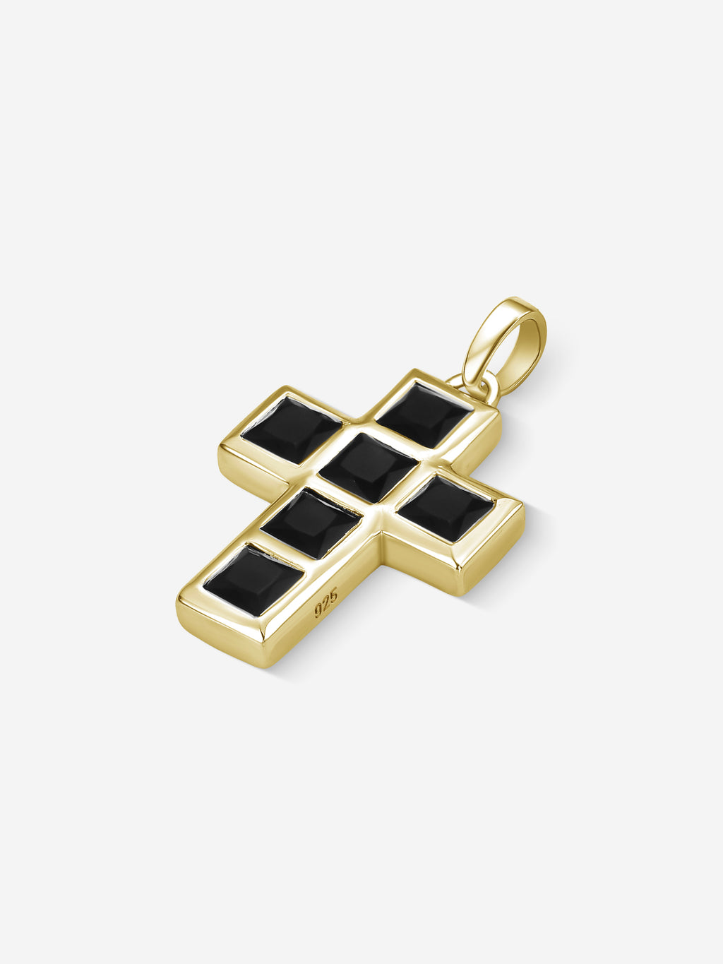 Stone Cross em Prata 925 banho em ouro com ônix, vista lateral