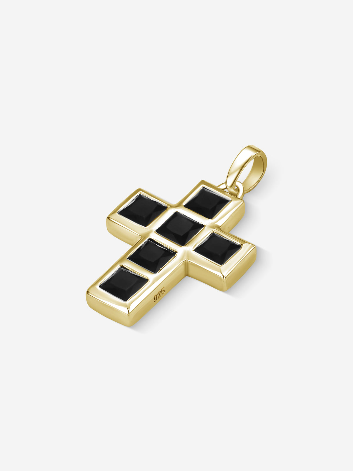 Stone Cross em Prata 925 banho em ouro com ônix, vista lateral