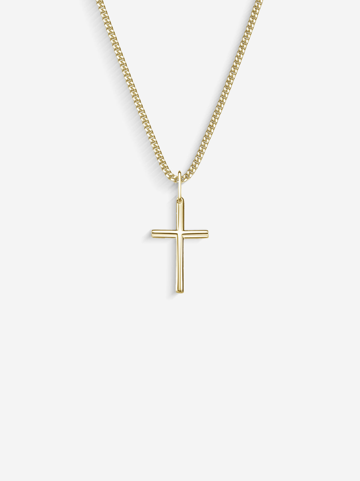 Colar Cross Small dourado, corrente grumet, vista frontal