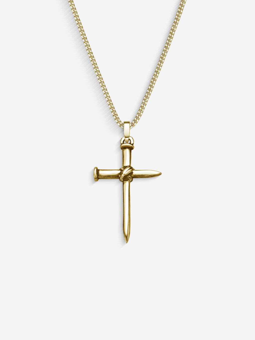 Colar Nail Cross em Prata 925 com banho de Ouro 18k, corrente grumet, vista frontal