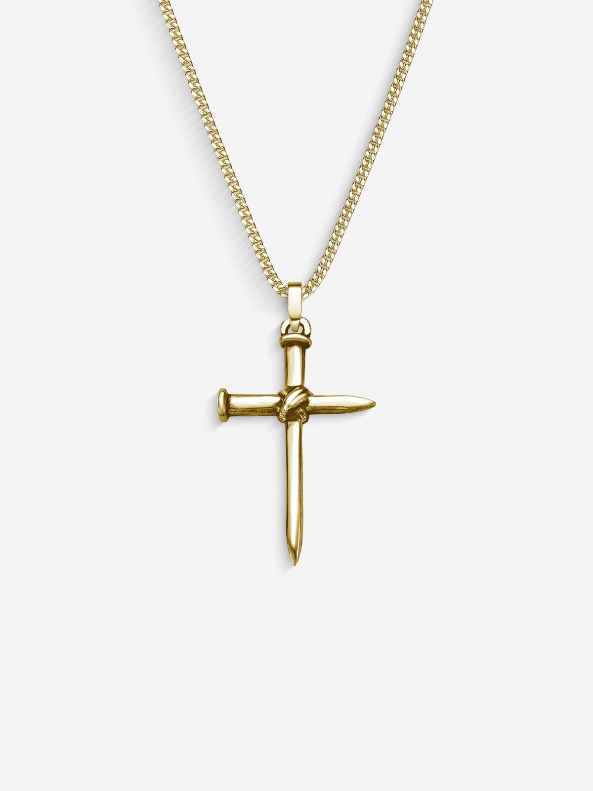 Colar Nail Cross em Prata 925 com banho de Ouro 18k, corrente grumet, vista frontal