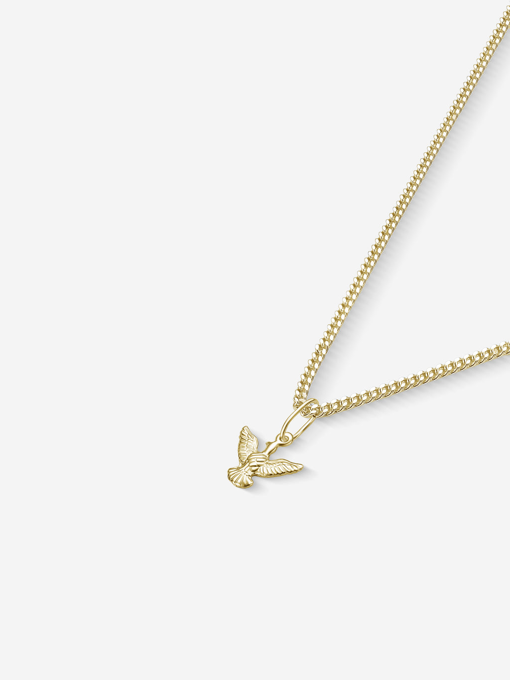 MATERIAL: PRATA BANHADA A OURO | Colar Peace Mini dourado, corrente grumet, vista em perspectiva