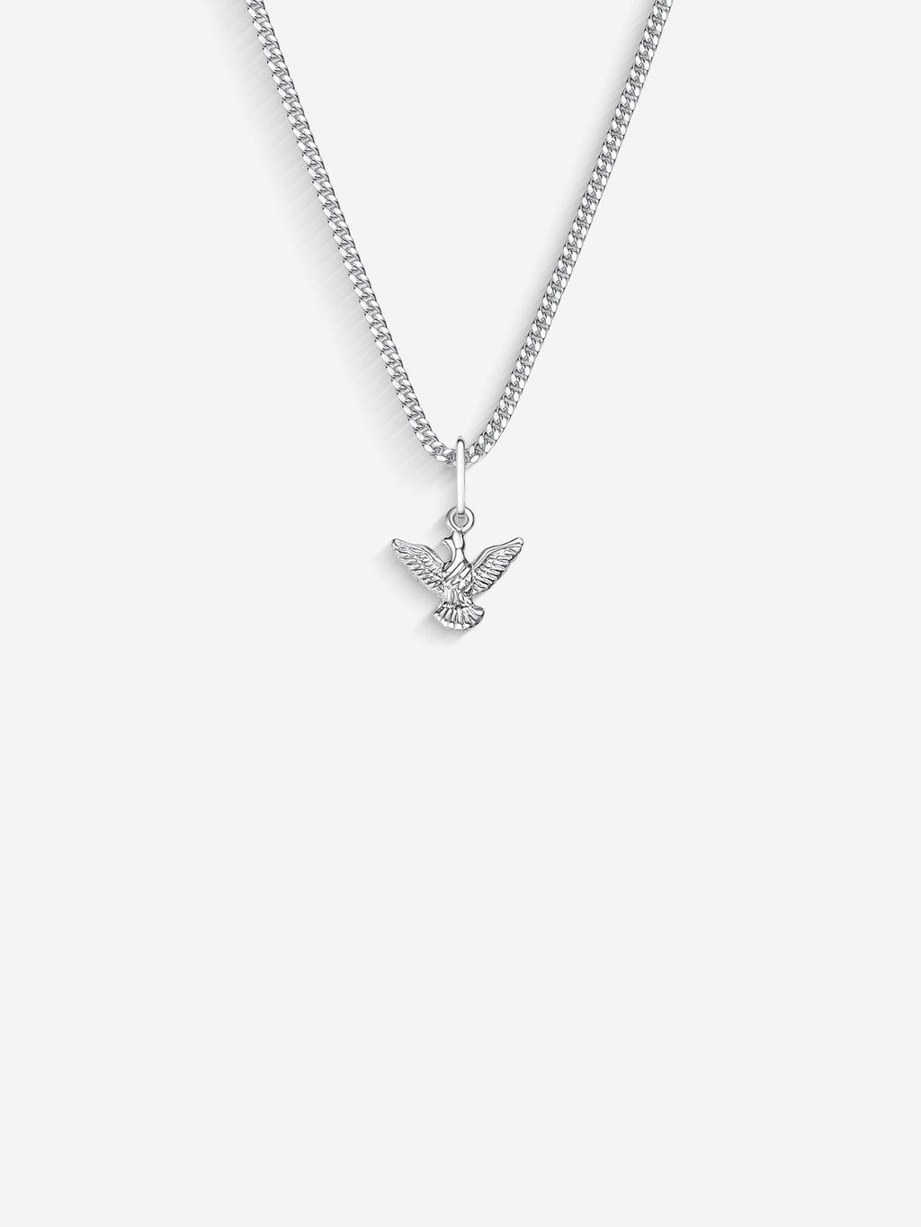 MATERIAL: PRATA | Colar Peace Mini prateado, corrente grumet, vista frontal