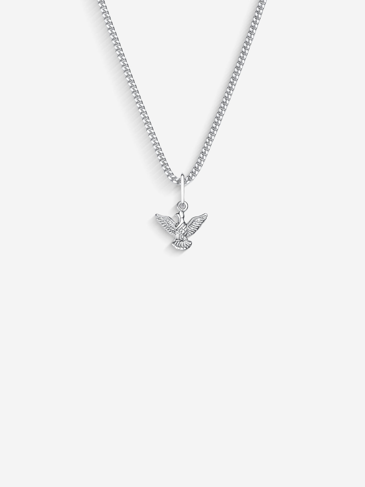 MATERIAL: PRATA | Colar Peace Mini prateado, corrente grumet, vista frontal