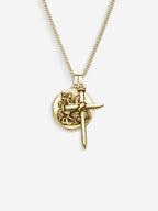 Colar St. George e Nail Cross em Prata 925 com banho de Ouro 18k, corrente grumet, vista frontal