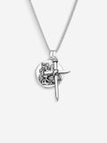 Colar St. George e Nail Cross em Prata 925 Oxidada, corrente grumet, vista frontal