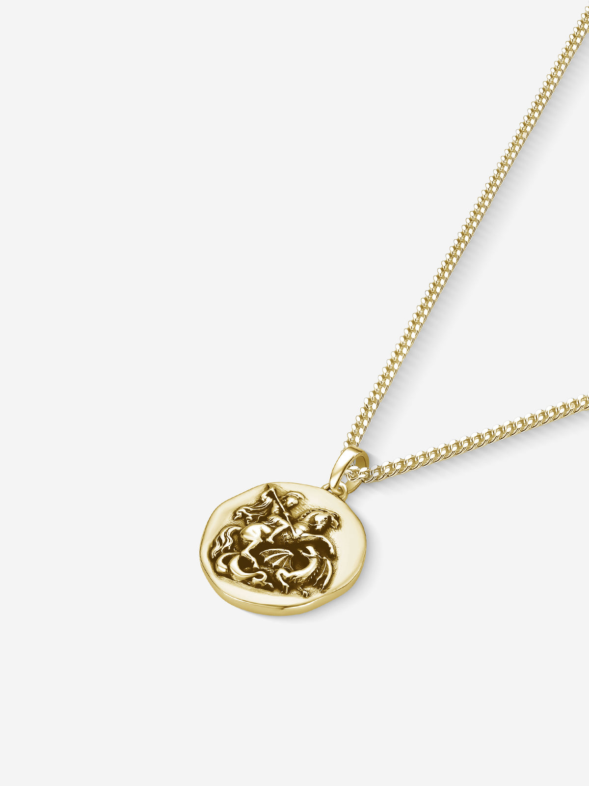 Colar St. George em Prata 925 com banho de Ouro 18k, corrente grumet, vista em perspectiva