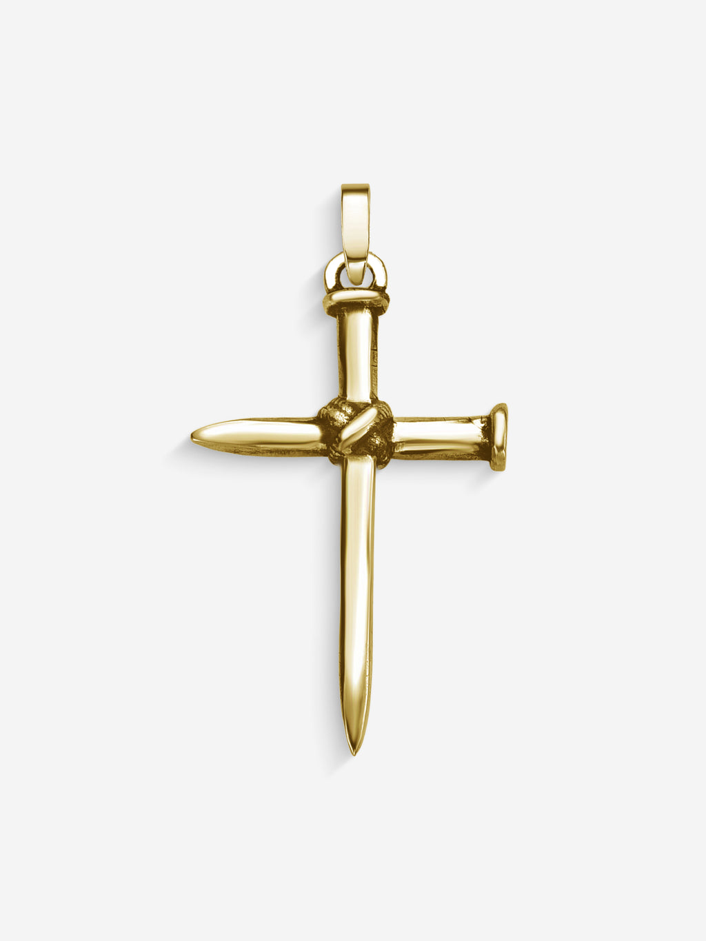 Pingente Nail Cross em Prata 925 com banho de Ouro 18k, vista frontal, detalhe