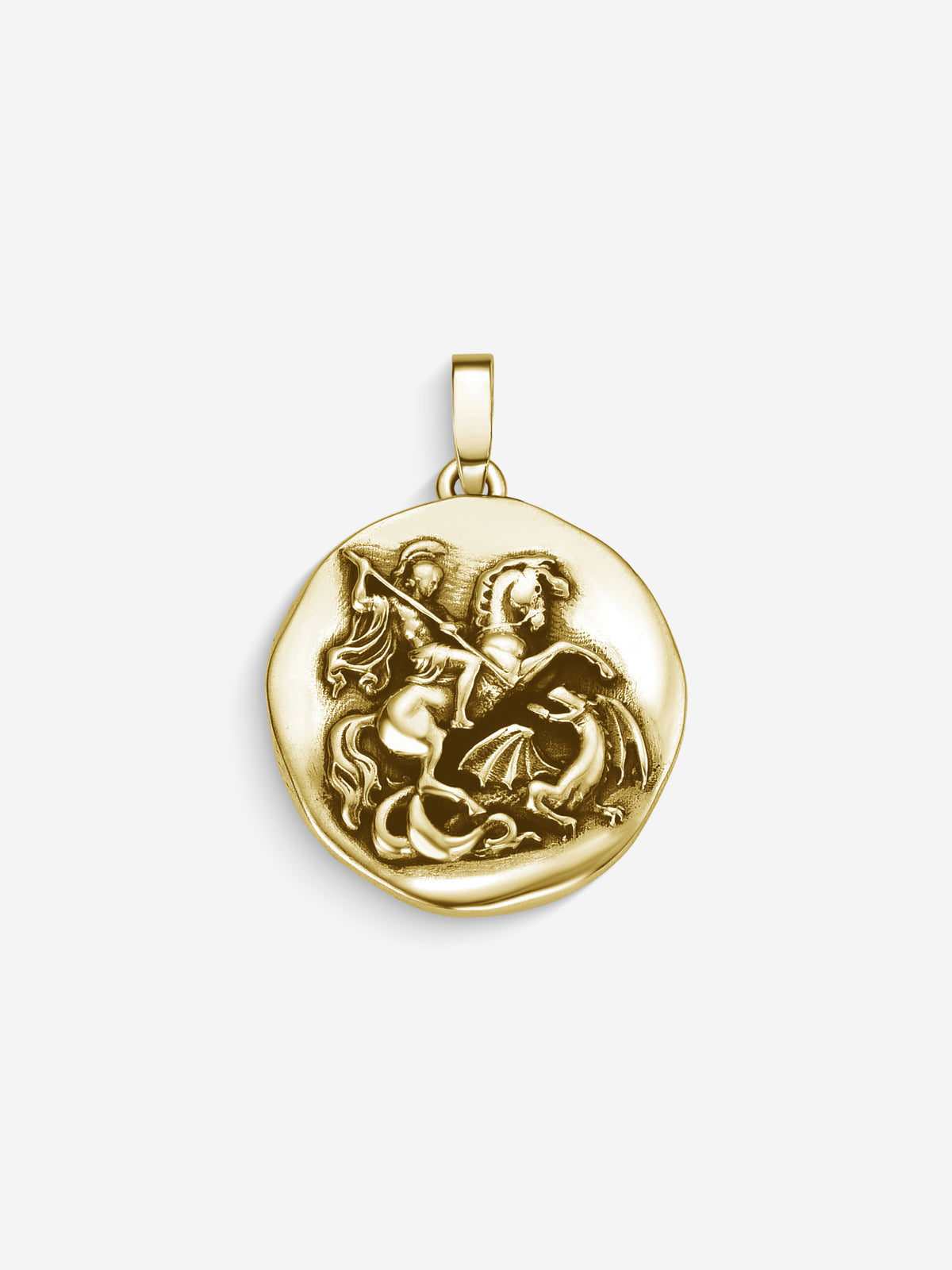 Pingente St. George em Prata 925 com banho de Ouro 18k, vista frontal